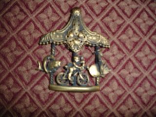 Large Vintage Merry - Go - Round Brooch W/ Dolphins,  Cherub & Witch Riding A Pig