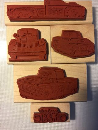 STAMPIN UP CLASSIC PICKUPS VINTAGE TRUCKS 5 WOODEN STAMPS 2