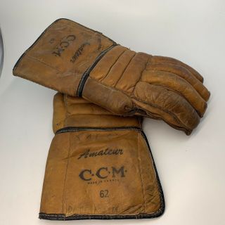 Vintage Real Leather Hockey Gloves Ccm Pro Form Grip Canada Rare 1950s