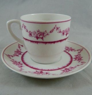 Vintage Vista Alegre Pink Floral Garland Demitasse Cup Saucer Va Portugal Teacup