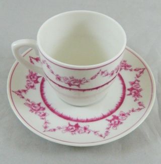 Vintage Vista Alegre Pink Floral Garland Demitasse Cup Saucer VA Portugal teacup 2