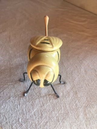 Vintage Ceramic Bee Shaped Honey Pot Jar Wire With Honey Dipper
