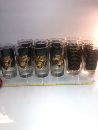 11 Vintage Mid Century Gold Black West Point Benny Havens Oh Usma Glasses 5.  5 "