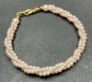 Vintage Bracelet 7.  5” Long Gold Tone Pink Twisted Faux Pearls