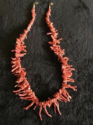 Vintage Natural Red Branch Coral Necklace 18 " Long With Sterling End Cap Beads