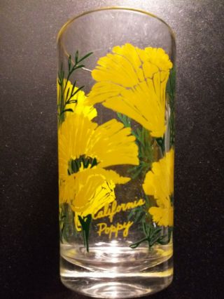 Vintage California Poppy Yellow Peanut Butter Drinking Glass 5 