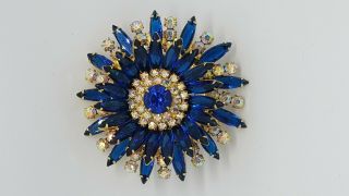 Huge 2 & 3/4 " Inches Vintage Juliana D&e Blue Navette Sunburst Pin Brooch