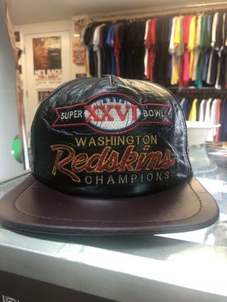 Vintage Washington Redskins Script Leather Snapback Hat Nfl Sports Specialty