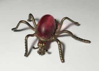 Vintage Gold Tone Red Lucite Jelly Belly Bug Beetle Brooch 1 3/8 "