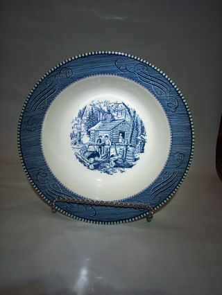 Vintage Currier And Ives Royal China Blue Rim Maple Sugaring Bowl 9 1/8”