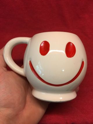 Vtg Mccoy White Red Happy Smiley Face Coffee Ceramic Mug Cup Usa Pottery