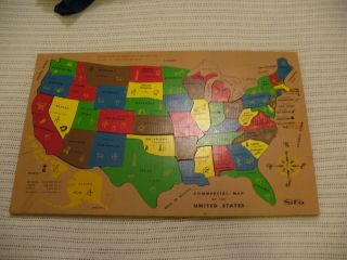 Vintage Sifo Wood Puzzle Map United States