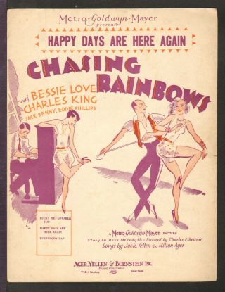 Chasing Rainbows 1929 Happy Days Are Here Again Movie Vintage Sheet Music Q19