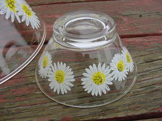 Mid Century Modern Vintage White Yellow Daisy Chip And Dip Set Anchor Hocking 7