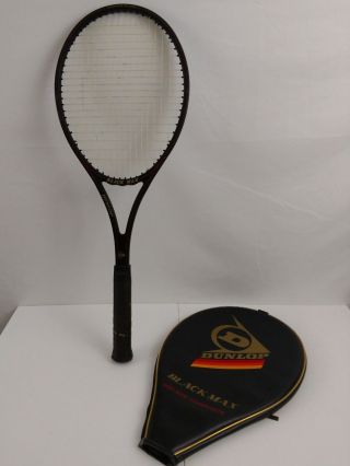 Vtg Dunlop Black Max Mid - Size L5 Graphite Glass Composite Tennis Racket W/cover