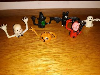 6 Vtg Halloween Rubber Pencil Topper/finger Puppet.  Gumball Toy Devil Witch Bat,