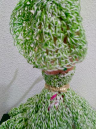 Vintage Fashion Doll Toilet Roll Cover w/ Green Crochet Dress & Hat 11.  5 