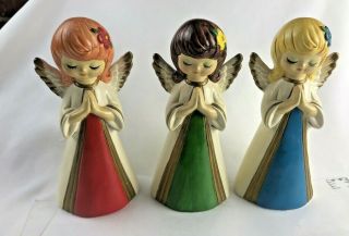 Vintage Set Of Three Homco Christmas Angels Figurines Set Red Blue Green