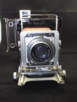 Grey Graflex Century Graphic Camera w/Zeiss Tessar 2.  8/80mm Lens - Red Bellows 4