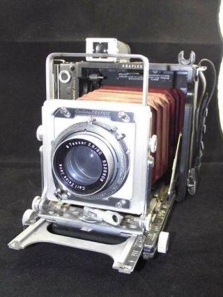Grey Graflex Century Graphic Camera w/Zeiss Tessar 2.  8/80mm Lens - Red Bellows 5