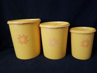 Set Of 3 Vintage Tupperware Servalier Canisters W/ Lids Maize Yellow Orange