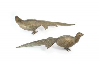 Large Pair Mid Century Modern Brass Pheasants Home Decor Hunting Birds Mcm Vtg
