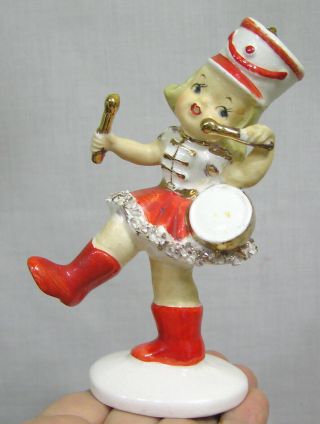 Vtg Drum Majorette Figurine 1950s Spaghetti Art Trim Red Gold Japan