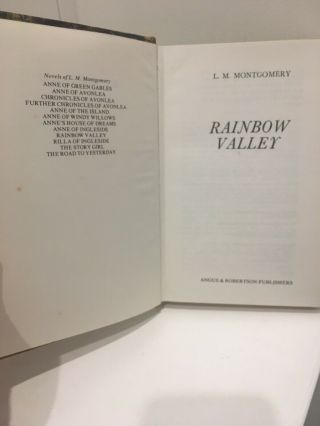 RAINBOW VALLEY by L M Montgomery Anne of Green Gables A & R Hardcover Book 1975 5