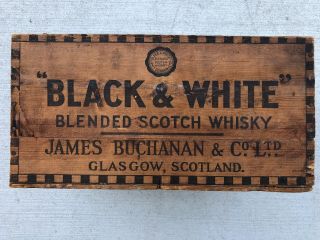 Vintage Black & White Blended Scotch Whisky Wood Crate Box James Buchanan
