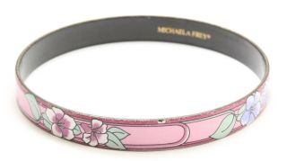 Vintage Michaela Frey Larger Hand Painted Pink Enamel Flower Bangle Bracelet