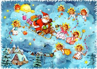 Vintage Advent Christmas Calendar Kruger Santa Angels
