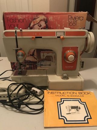 Vintage Brother Sewing Machine 1681 Riviera.  White And Orange.