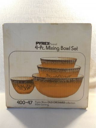 Vintage Pyrex Old Orchard 4 Piece Round Mixing Bowl Set 400 - 47 Mib