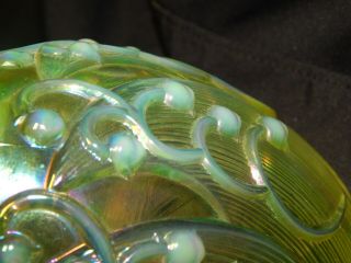 VTG FENTON TOPAZ VASELINE OPALESCENT ART GLASS LILY OF THE VALLEY FAIRY LAMP, 3