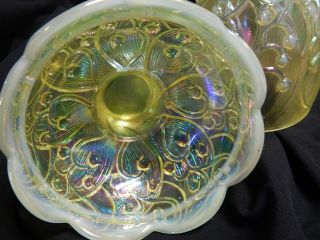 VTG FENTON TOPAZ VASELINE OPALESCENT ART GLASS LILY OF THE VALLEY FAIRY LAMP, 4