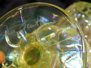 VTG FENTON TOPAZ VASELINE OPALESCENT ART GLASS LILY OF THE VALLEY FAIRY LAMP, 5