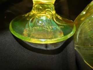 VTG FENTON TOPAZ VASELINE OPALESCENT ART GLASS LILY OF THE VALLEY FAIRY LAMP, 6