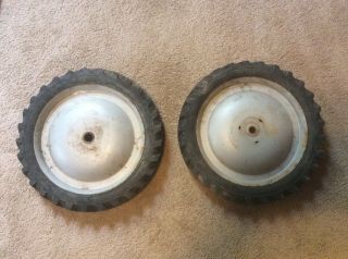 Vintage Set Of 2 Heavy Pedal Tractor Wheels Rubber,  Metal 12” Rusty