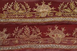 Sanskriti Vintage Sari Border Indian Craft Dark Red Trim Hand Beaded Sewing Lace