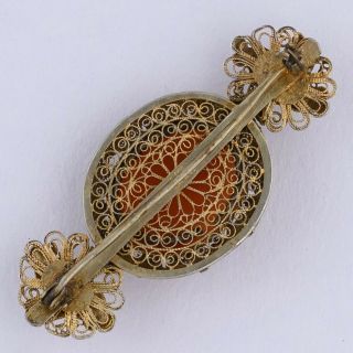 VINTAGE CHINESE STERLING SILVER FILIGREE CARVED CARNELIAN BROOCH PIN 3