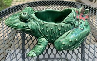 Mccoy Frog Flower Pot Planter American Art Pottery Green Vintage,  Euc