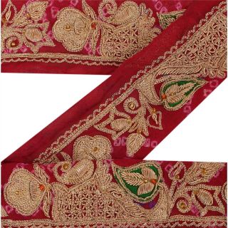 Sanskriti Vintage Sari Border Craft Pink Decor Trim Hand Beaded Ribbon Zari Lace