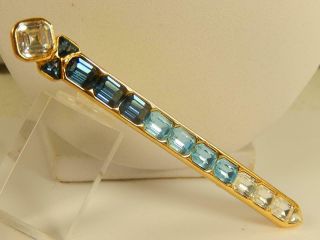 Christian Dior Large Long Blue Rhinestone Scepter Pin Vintage Brooch Yg Signed