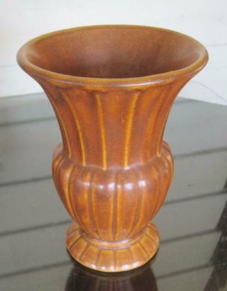 Vintage Rust Brown Vertically Ribbed 7 " Vase Made In Usa