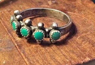 Vintage Navajo 925 Sterling Silver Snake Eye Green Turquoise Ring Size 7,  3.  2g
