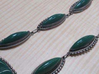 Sterling Silver Jewelry Necklace Vintage Green Carved Stone Links Hook Clasp 4