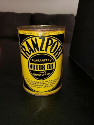Vintage Tranzport 1 Qt Motor Oil Can Division Of Pennzoil 1960s All Metal Can