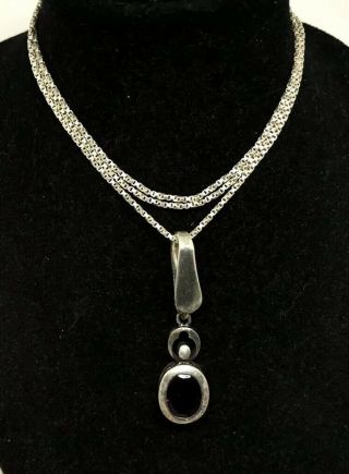 Vintage Sterling Silver Red Garnet Goddess Pendant 19.  5” Necklace 2