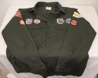 Vintage Big Mac Railroad Shirt,  8 Rr Patches: Union Southern Pacific Midwest,