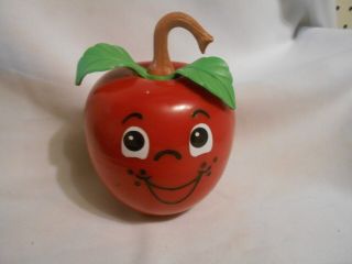 Vintage 1972 Fisher Price Happy Apple Musical Chime Rattle Red Baby Toy